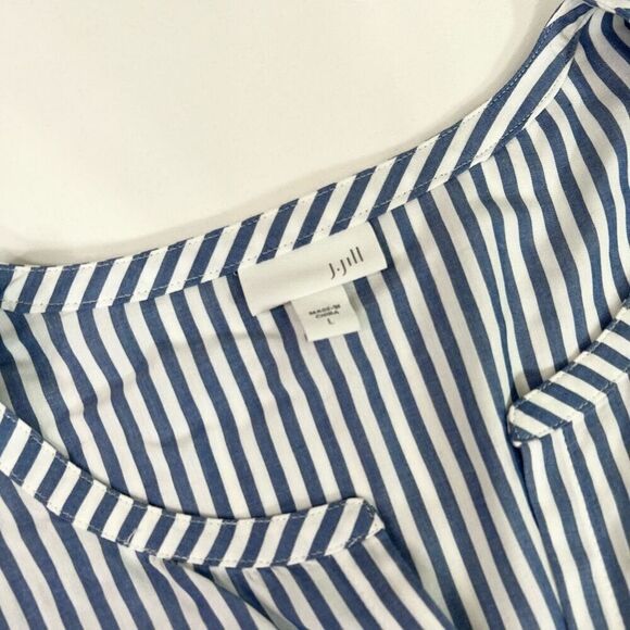 J. Jill Blouse Womens Large Blue & White Striped Button-Up Long-Sleeve Tunic Top - Picture 3 of 9